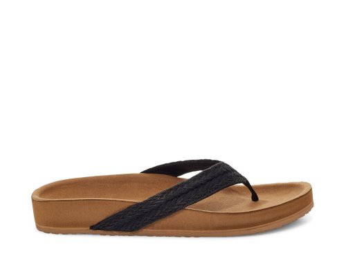 Sanuk Womens She Loungy Hemp Black Sandals | EBJUCZ493